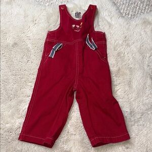 🧡6/12m VTG roots, girls, Burgandy/blue embroidery Overalls with pockets